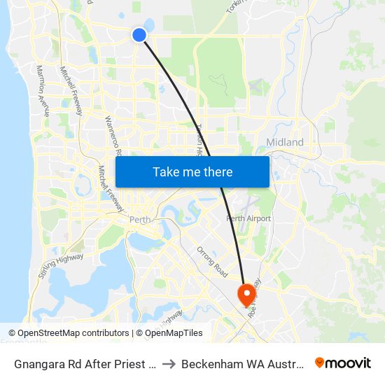Gnangara Rd After Priest Rd to Beckenham WA Australia map