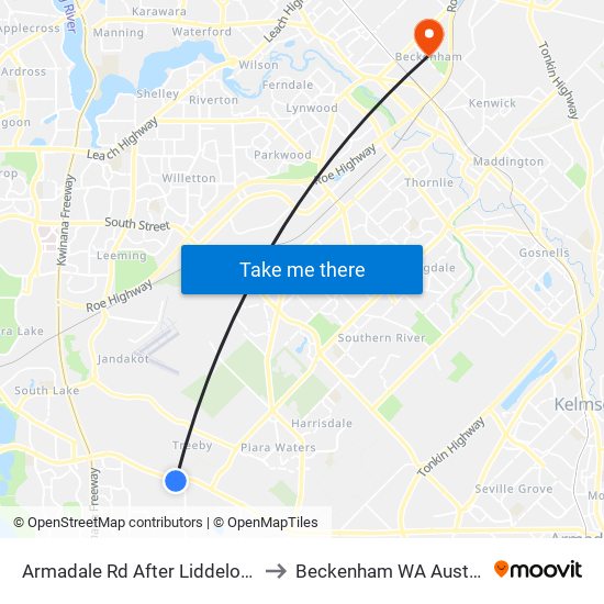 Armadale Rd After Liddelow Rd to Beckenham WA Australia map