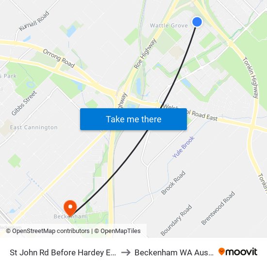 St John Rd Before Hardey East Rd to Beckenham WA Australia map