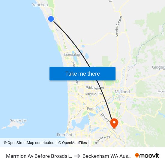 Marmion Av Before Broadside Av to Beckenham WA Australia map