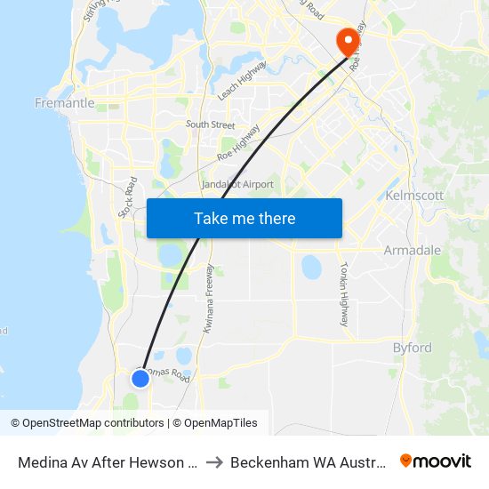 Medina Av After Hewson Rd to Beckenham WA Australia map