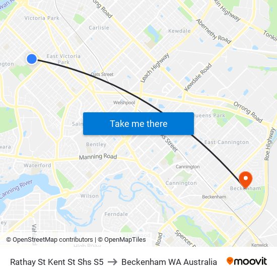 Rathay St Kent St Shs S5 to Beckenham WA Australia map