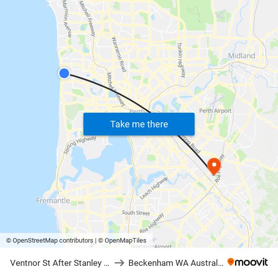 Ventnor St After Stanley St to Beckenham WA Australia map