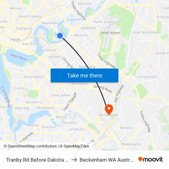 Tranby Rd Before Dakota Av to Beckenham WA Australia map