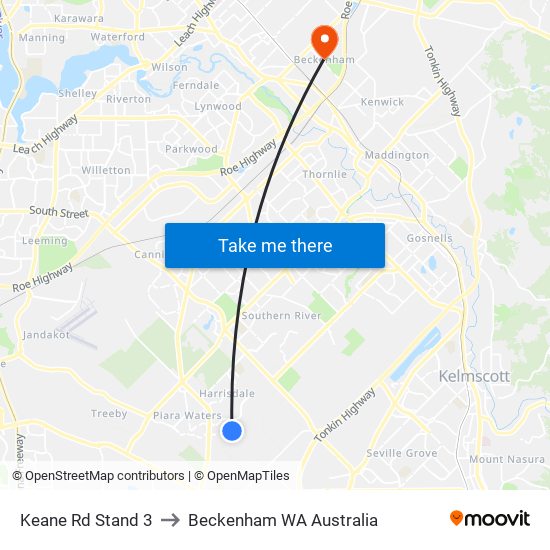 Keane Rd Stand 3 to Beckenham WA Australia map