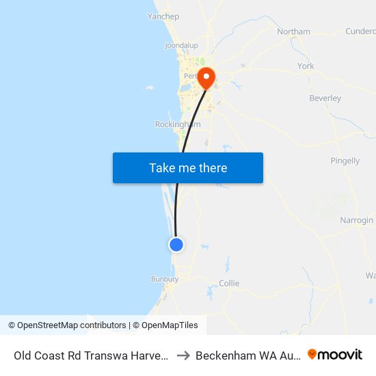 Old Coast Rd Transwa Harvey Turnoff to Beckenham WA Australia map