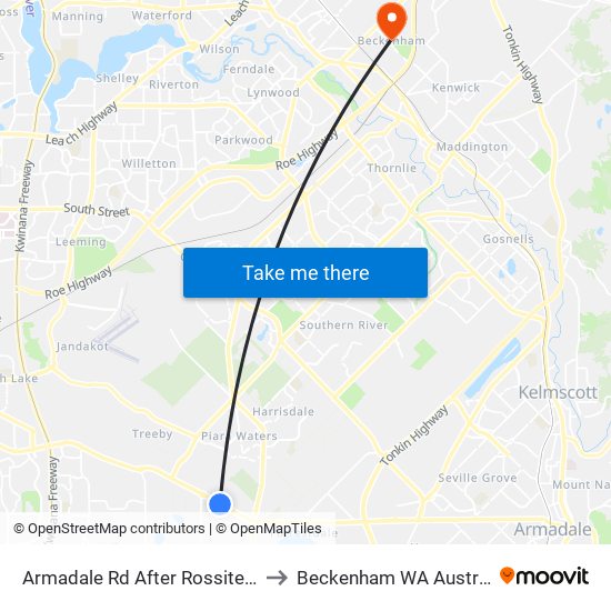 Armadale Rd After Rossiter Av to Beckenham WA Australia map