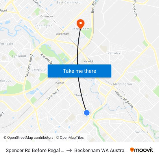 Spencer Rd Before Regal Dr to Beckenham WA Australia map