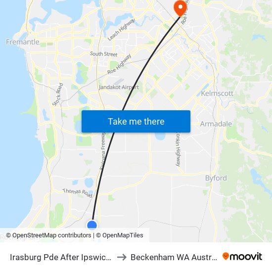 Irasburg Pde After Ipswich St to Beckenham WA Australia map