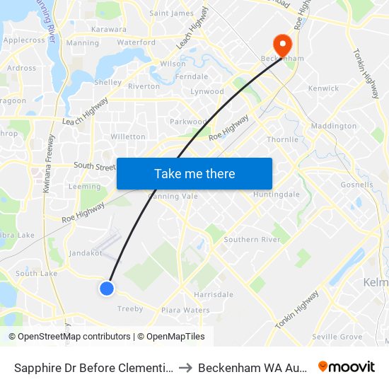 Sapphire Dr Before Clementine Bvd to Beckenham WA Australia map