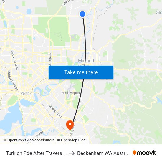 Turkich Pde After Travers Wy to Beckenham WA Australia map