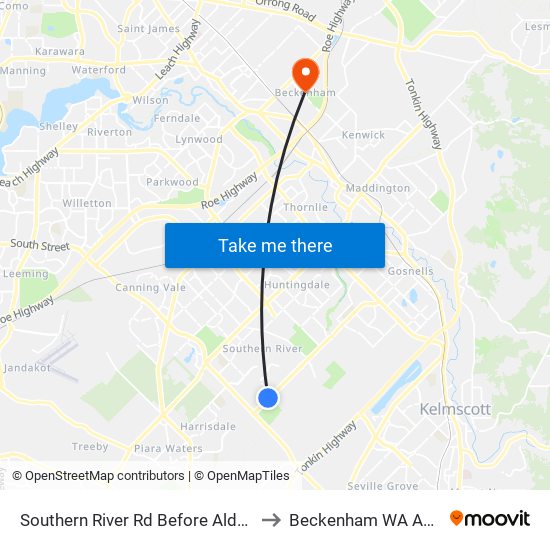 Southern River Rd Before Aldenham Dr to Beckenham WA Australia map