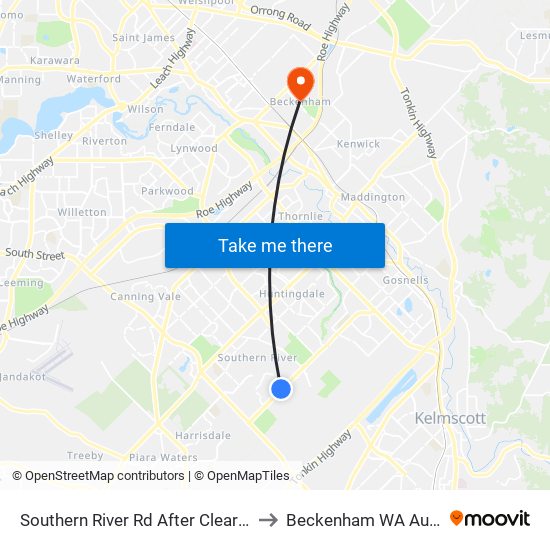 Southern River Rd After Clearwater Dr to Beckenham WA Australia map