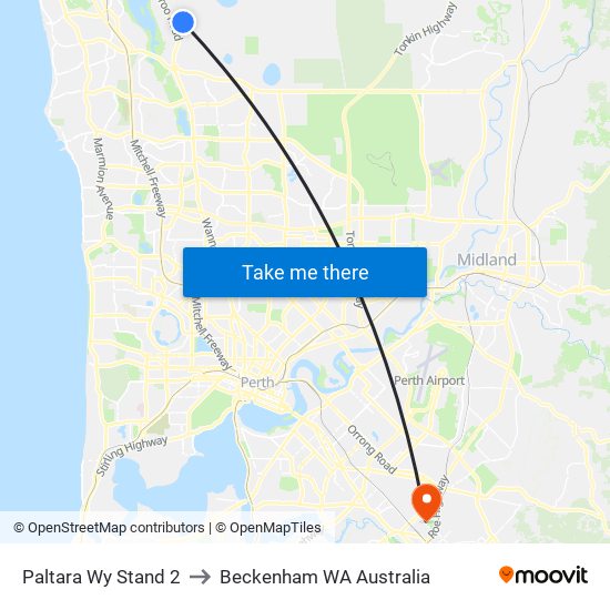 Paltara Wy Stand 2 to Beckenham WA Australia map