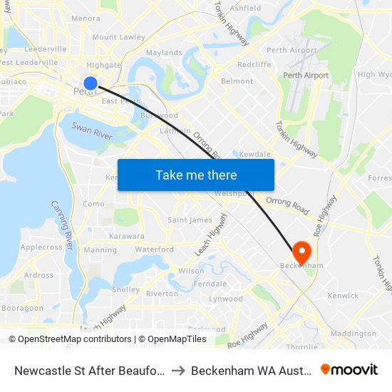 Newcastle St After Beaufort St to Beckenham WA Australia map