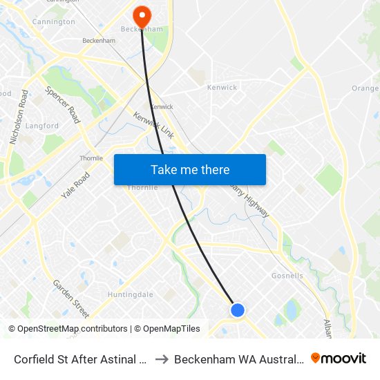 Corfield St After Astinal Dr to Beckenham WA Australia map