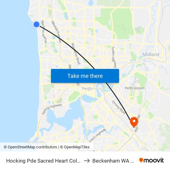 Hocking Pde Sacred Heart College Stand 3 to Beckenham WA Australia map