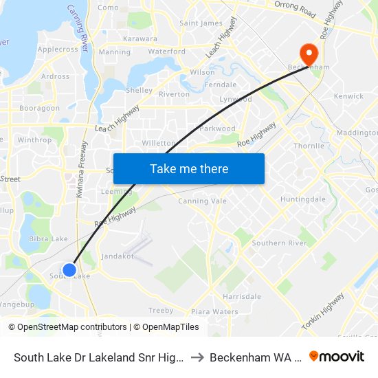 South Lake Dr Lakeland Snr High Sch - Stand 3 to Beckenham WA Australia map