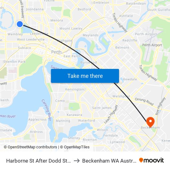 Harborne St After Dodd Street to Beckenham WA Australia map