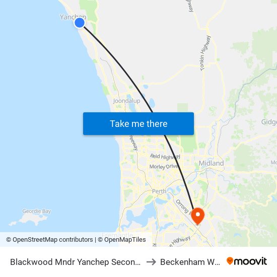 Blackwood Mndr Yanchep Secondary College Stand 2 to Beckenham WA Australia map