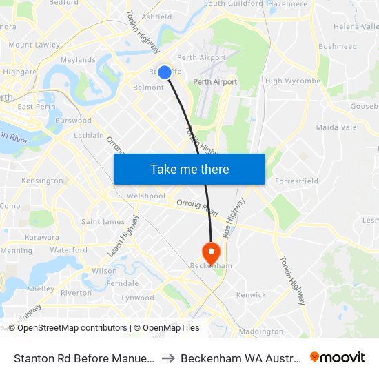 Stanton Rd Before Manuel Cr to Beckenham WA Australia map