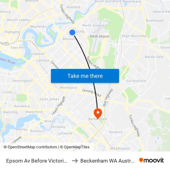 Epsom Av Before Victoria St to Beckenham WA Australia map