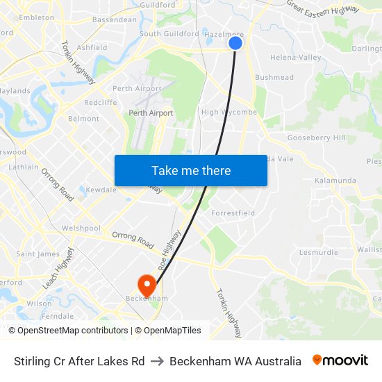 Stirling Cr After Lakes Rd to Beckenham WA Australia map