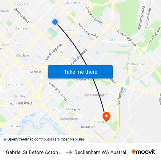 Gabriel St Before Acton Av to Beckenham WA Australia map