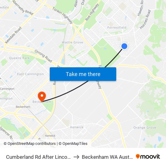 Cumberland Rd After Lincoln Rd to Beckenham WA Australia map