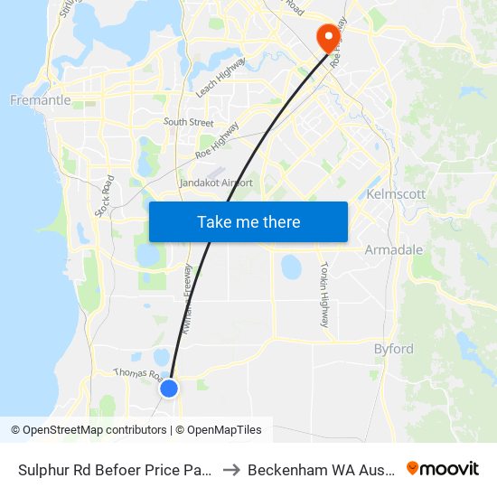 Sulphur Rd Befoer Price Parkway to Beckenham WA Australia map