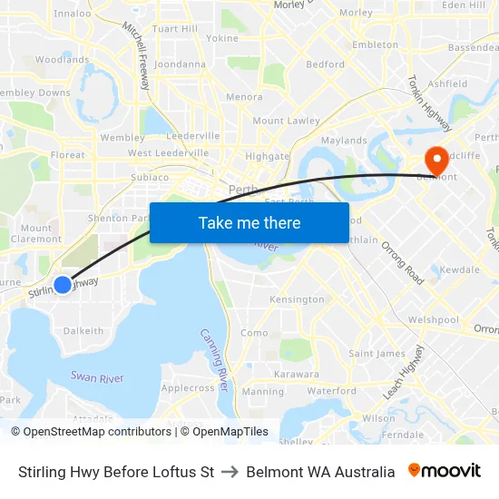 Stirling Hwy Before Loftus St to Belmont WA Australia map