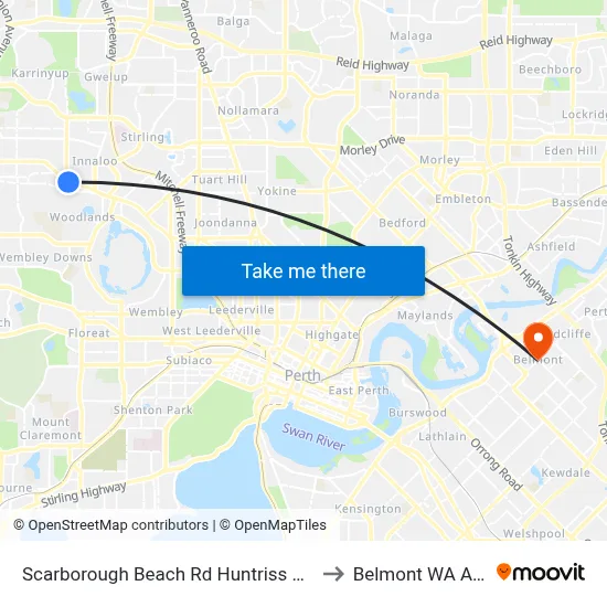 Scarborough Beach Rd Huntriss Road Cat Id 31 to Belmont WA Australia map