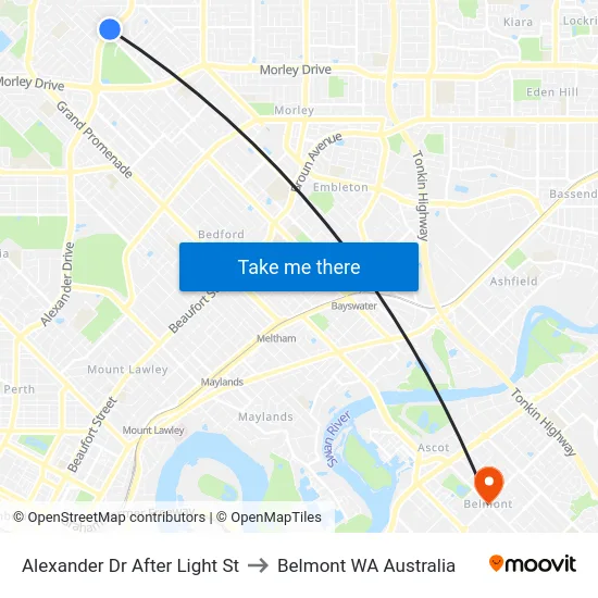 Alexander Dr After Light St to Belmont WA Australia map