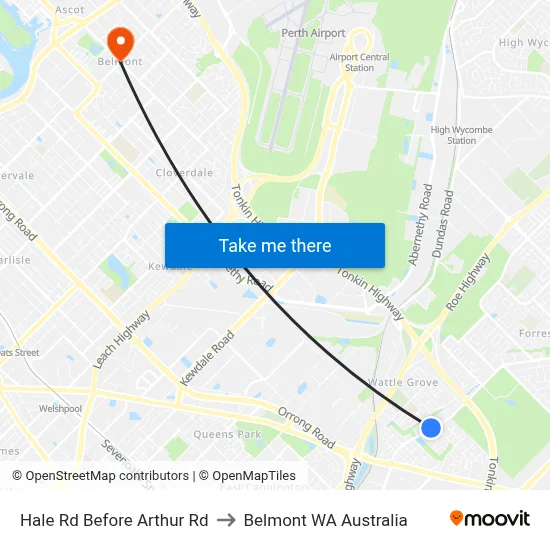 Hale Rd Before Arthur Rd to Belmont WA Australia map