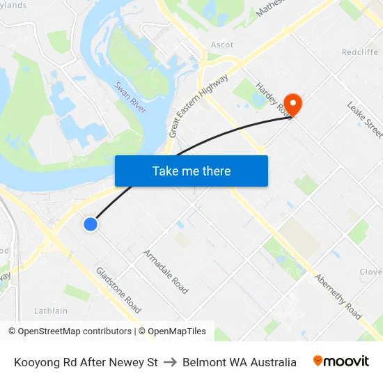 Kooyong Rd After Newey St to Belmont WA Australia map