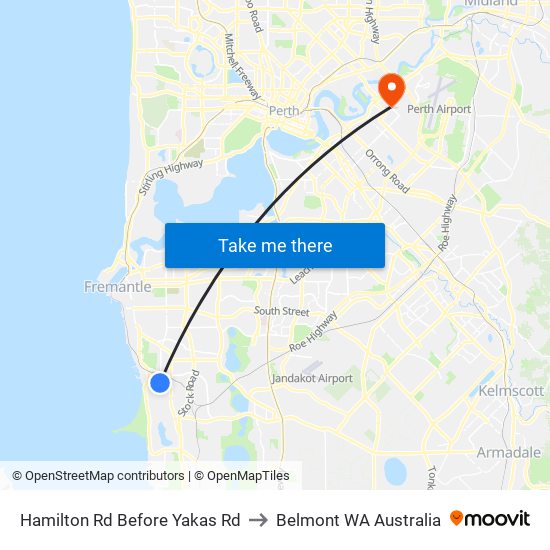 Hamilton Rd Before Yakas Rd to Belmont WA Australia map