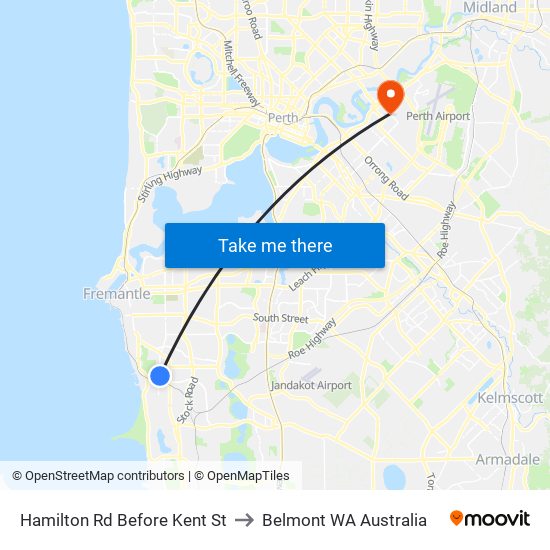 Hamilton Rd Before Kent St to Belmont WA Australia map