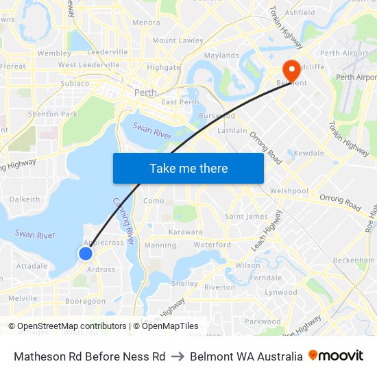 Matheson Rd Before Ness Rd to Belmont WA Australia map