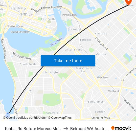 Kintail Rd Before Moreau Mews to Belmont WA Australia map
