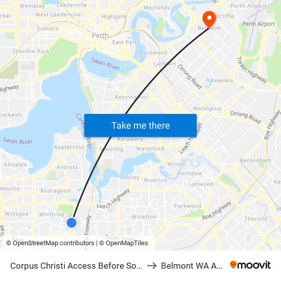 Corpus Christi Access Before Somerville Bvd to Belmont WA Australia map