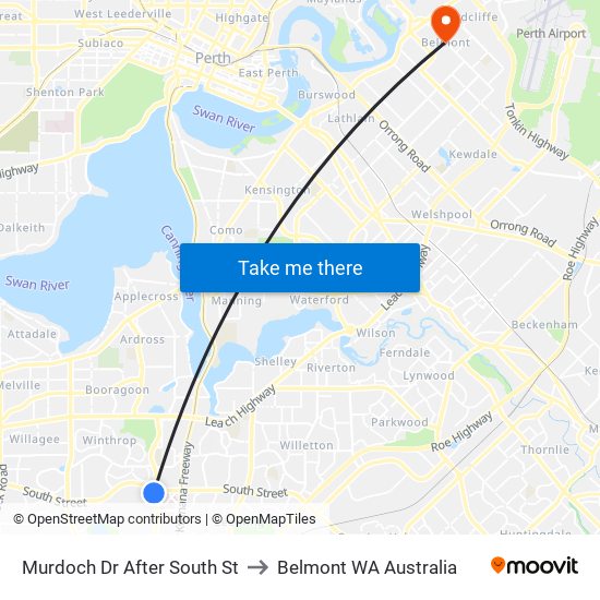 Murdoch Dr After South St to Belmont WA Australia map