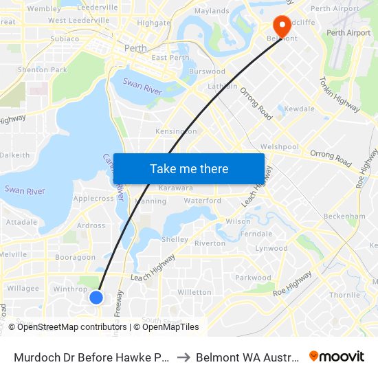 Murdoch Dr Before Hawke Pass to Belmont WA Australia map