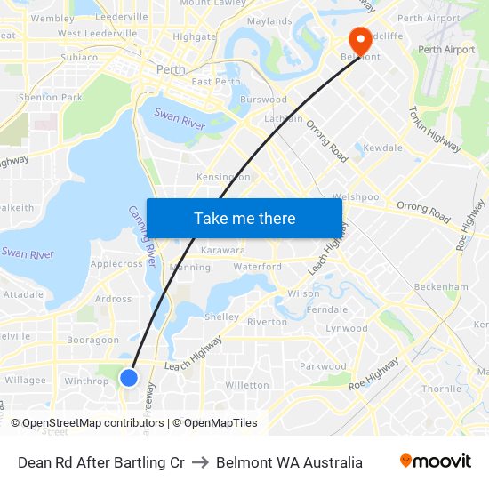 Dean Rd After Bartling Cr to Belmont WA Australia map