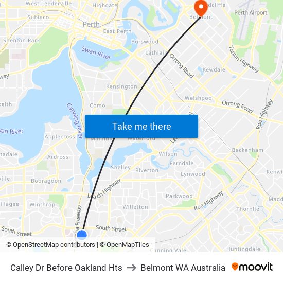 Calley Dr Before Oakland Hts to Belmont WA Australia map