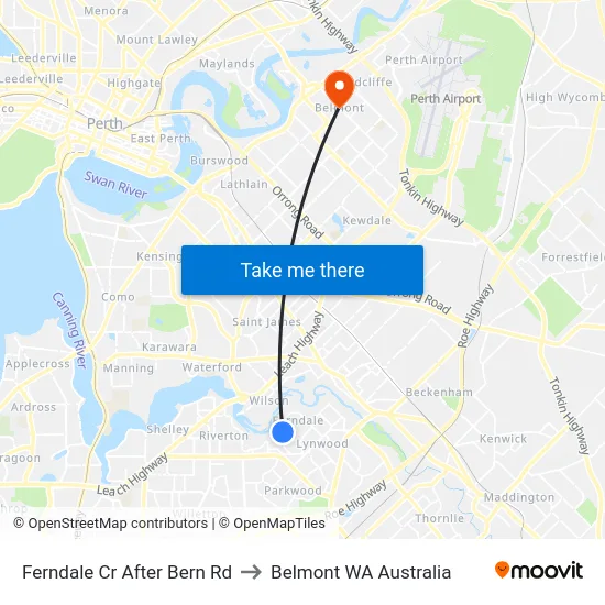 Ferndale Cr After Bern Rd to Belmont WA Australia map