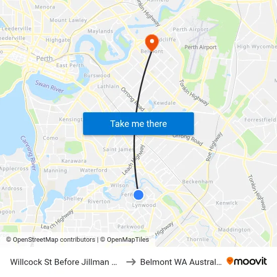 Willcock St Before Jillman Wy to Belmont WA Australia map