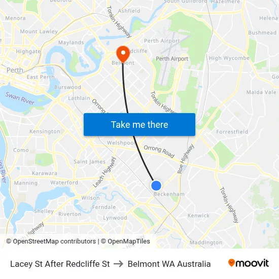Lacey St After Redcliffe St to Belmont WA Australia map