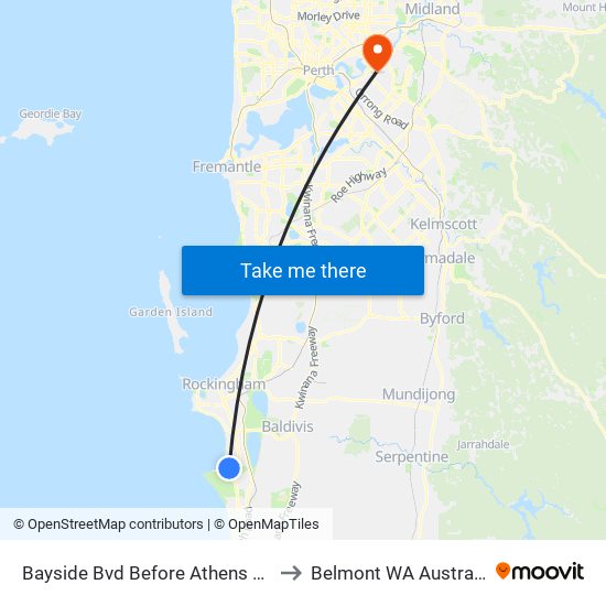 Bayside Bvd Before Athens Ent to Belmont WA Australia map