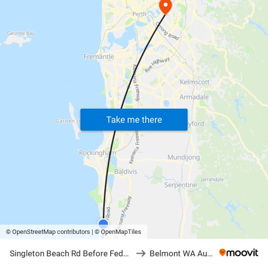 Singleton Beach Rd Before Federation Dr to Belmont WA Australia map