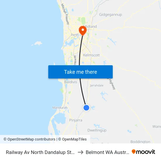 Railway Av North Dandalup Station to Belmont WA Australia map